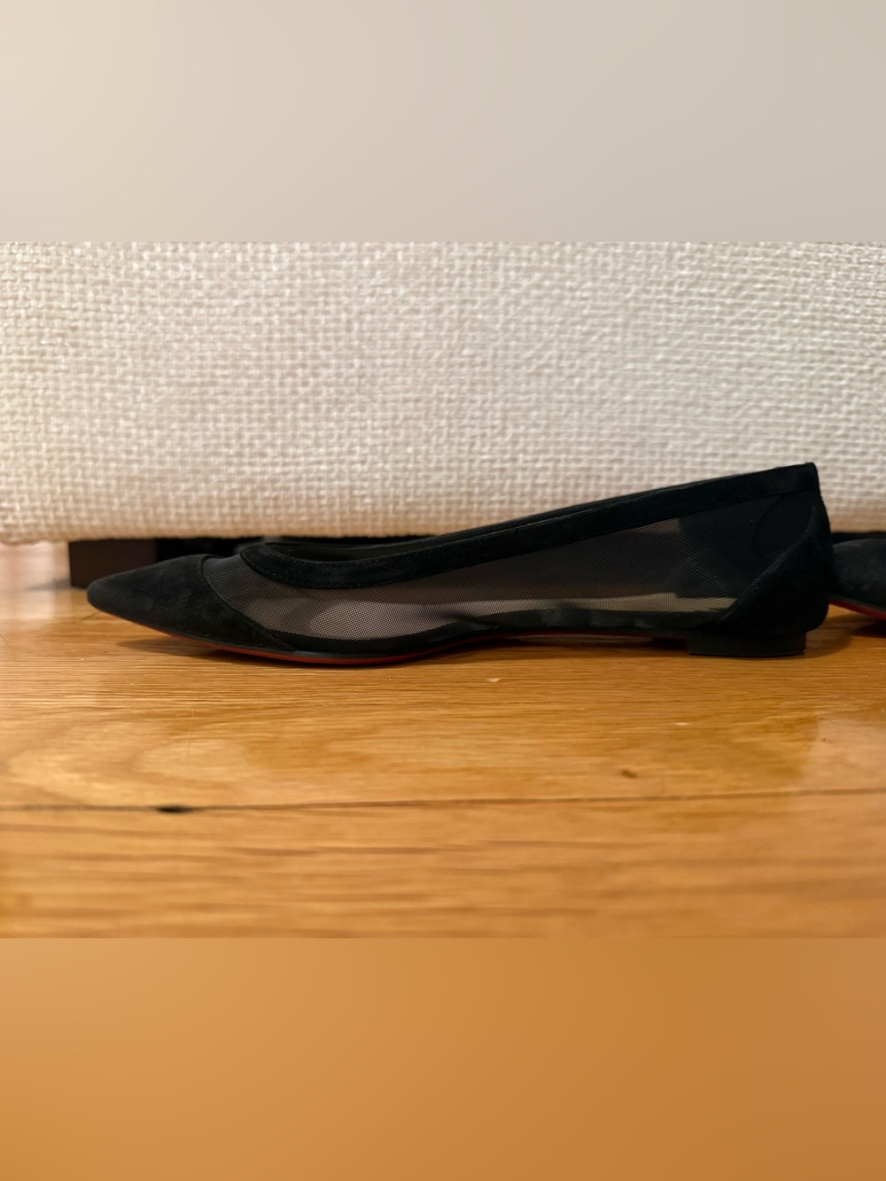 Christian Louboutin Black Mesh & Suede Pointed Toe Flats - Picture 3 of 4